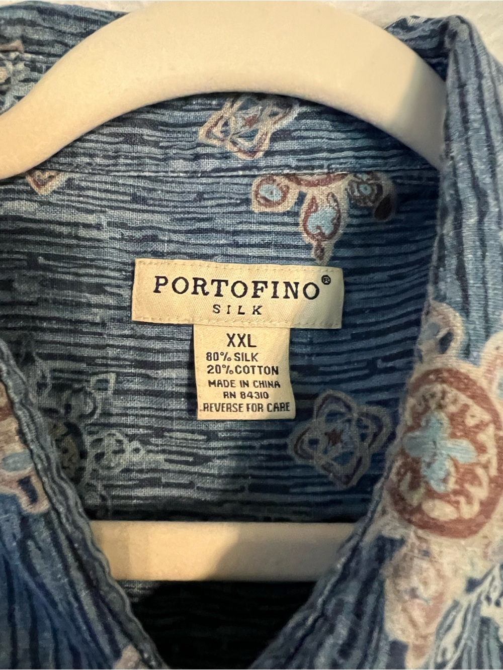 Blue Patterned Short-Sleeve Button-Down Shirt 80% Silk - Picture 3 of 6